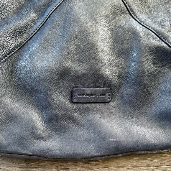 Christopher Kon Womens Bag Blue Leather Tan Brown Straps Slouchy - Picture 2 of 10